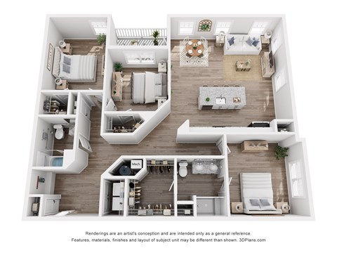 Floor plan for 3 beds, 2 baths, 1565 sqft